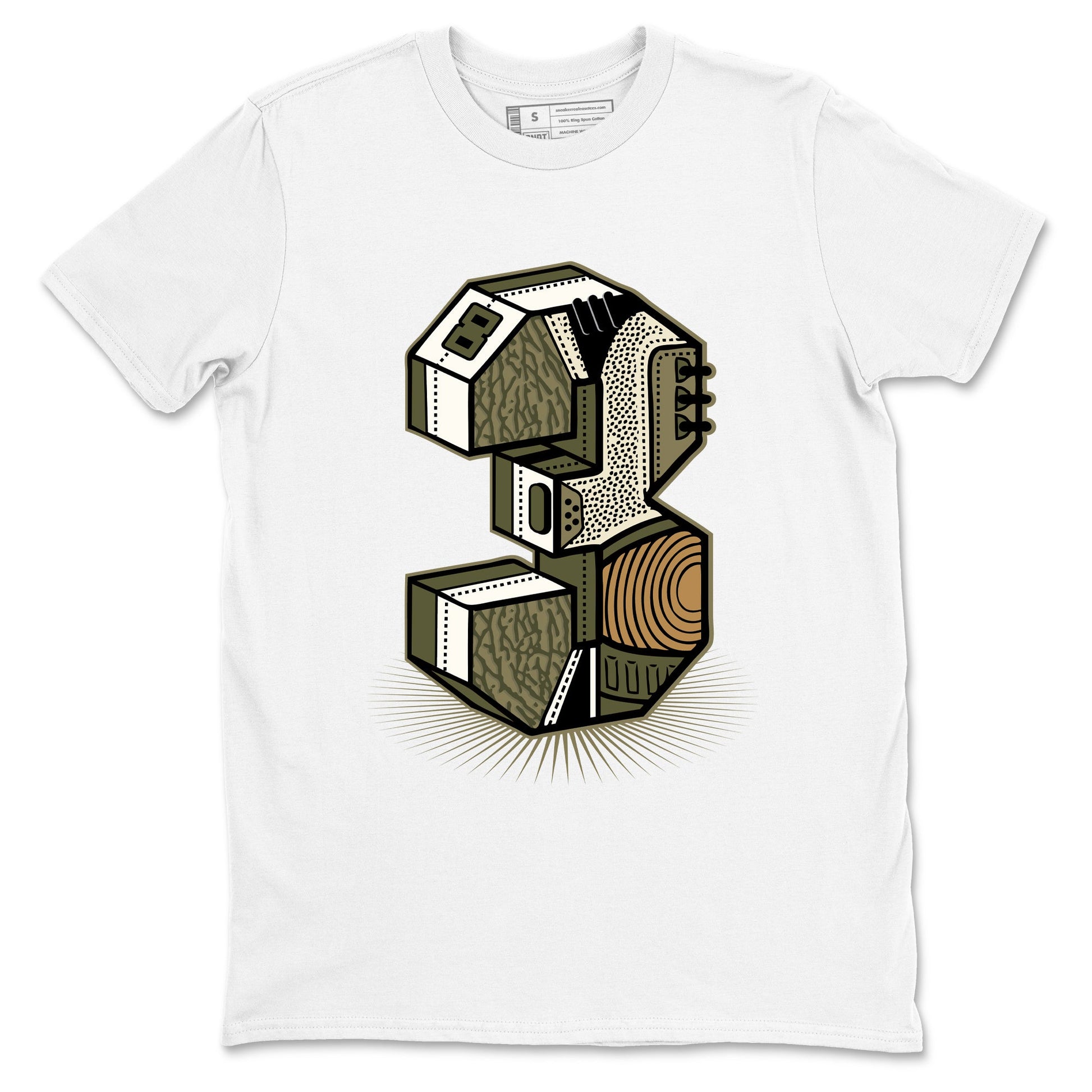 Sneaker Threads – Sneaker Tees To Match Air Jordan 3 Medium Olive – Number Statue Graphic Tee White 2. Perfect for Jordan releases 2025 colorways.