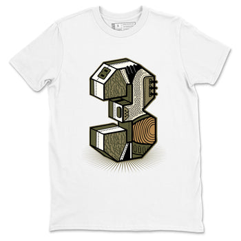 Sneaker Threads – Sneaker Tees To Match Air Jordan 3 Medium Olive – Number Statue Graphic Tee White 2. Perfect for Jordan releases 2025 colorways.