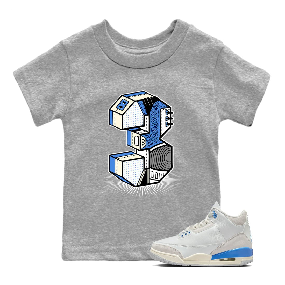 Air Jordan 3 Lucky Shorts shirts to match jordans Number Statue sneaker match tees Air Jordan 3 Retro Lucky Shorts match shoes to clothes SNRT Sneaker Tees Youth Baby Heather Grey 1 tee