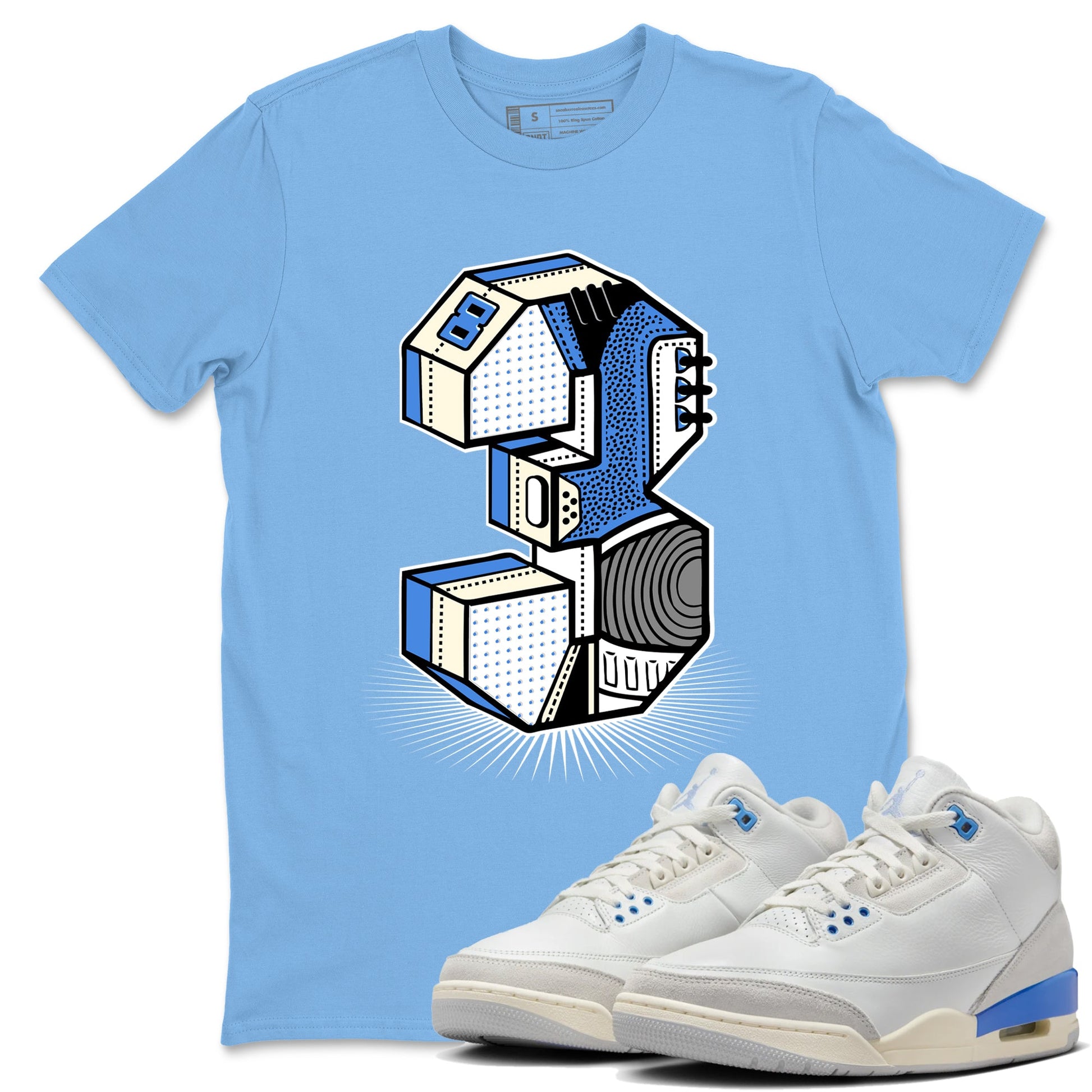 Air Jordan 3 Lucky Shorts shirts to match jordans Number Statue sneaker match tees Air Jordan 3 Retro Lucky Shorts match shoes to clothes SNRT Sneaker Tees unisex cotton Carolina Blue 1 shirts
