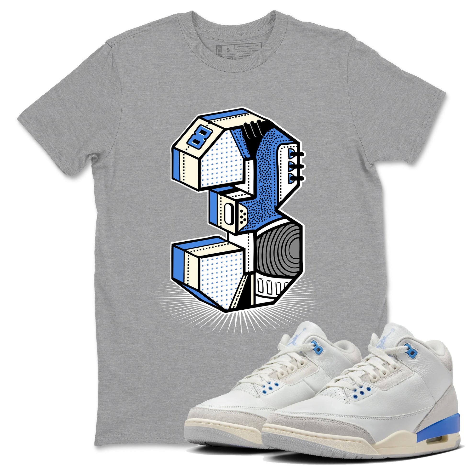 Air Jordan 3 Lucky Shorts shirts to match jordans Number Statue sneaker match tees Air Jordan 3 Retro Lucky Shorts match shoes to clothes SNRT Sneaker Tees unisex cotton Heather Grey 1 shirts