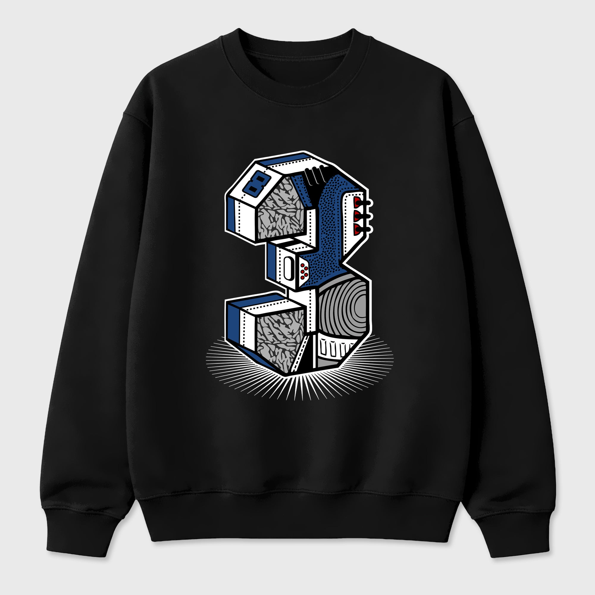 Number Statue Graphic T-Shirt featuring original streetwear artwork designed to match the Air Jordan 3 True Blue. Black 2 Graphic Tee.