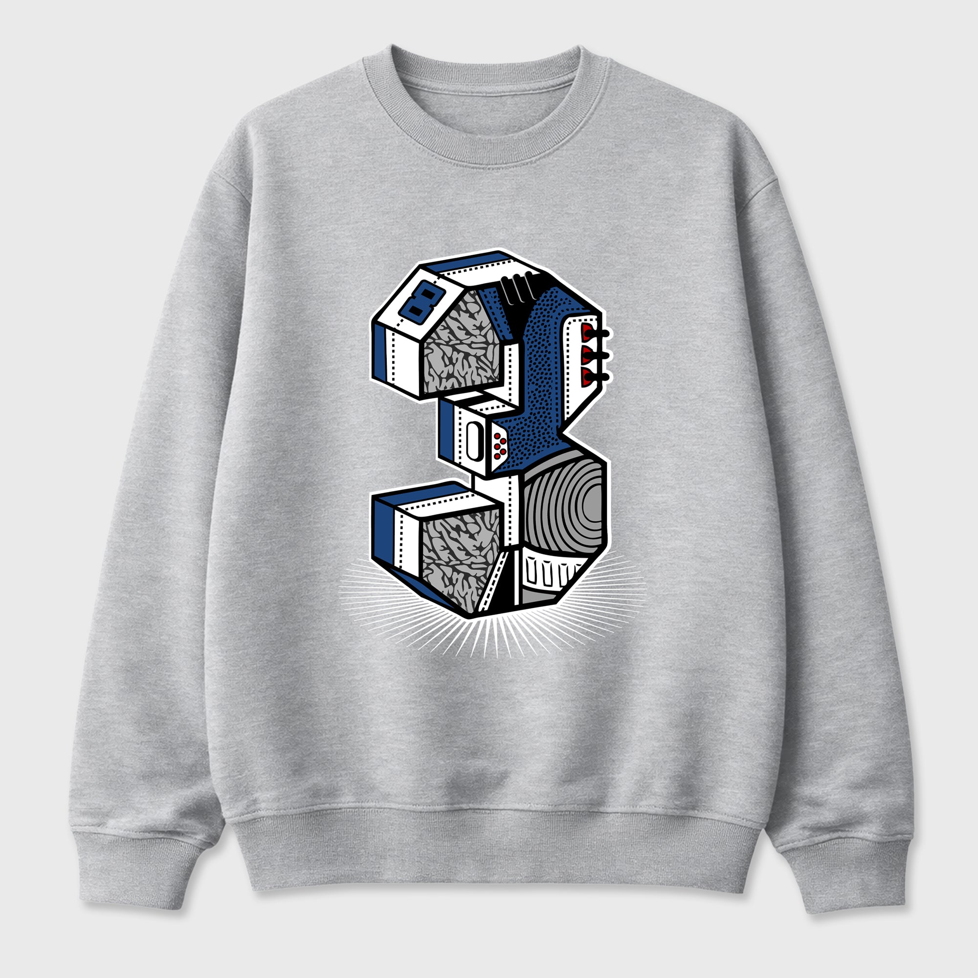Number Statue Graphic T-Shirt featuring original streetwear artwork designed to match the Air Jordan 3 True Blue. Heather Grey 2 Graphic Tee.