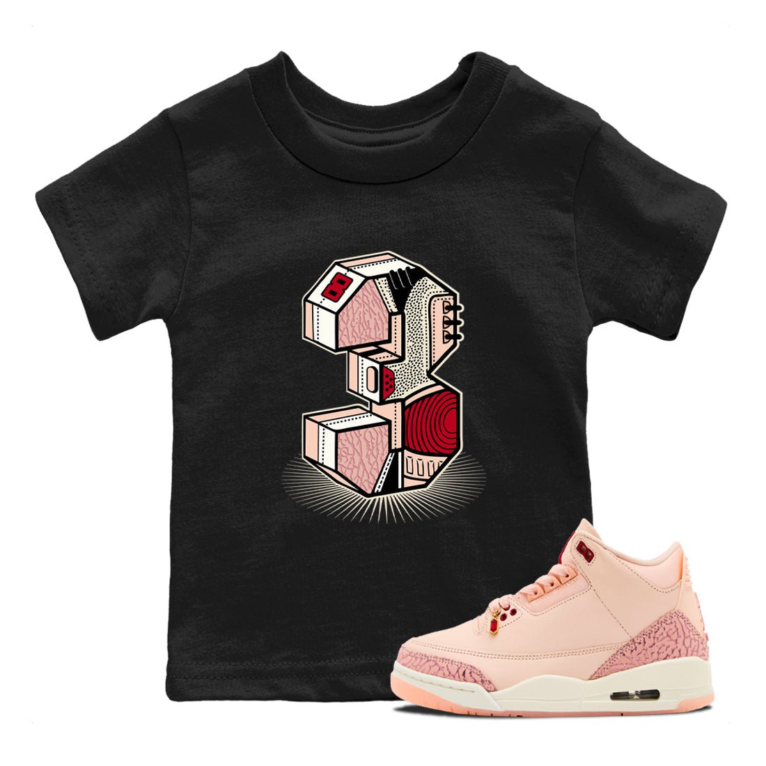 Air Jordan 3 Valentine's Day Graphic shirts Number Statue Valentine Gift shirts Air Jordan 3 Washed Coral best t-shirts to wear with jordans SNRT Sneaker Tees Youth Baby Black 1 tee