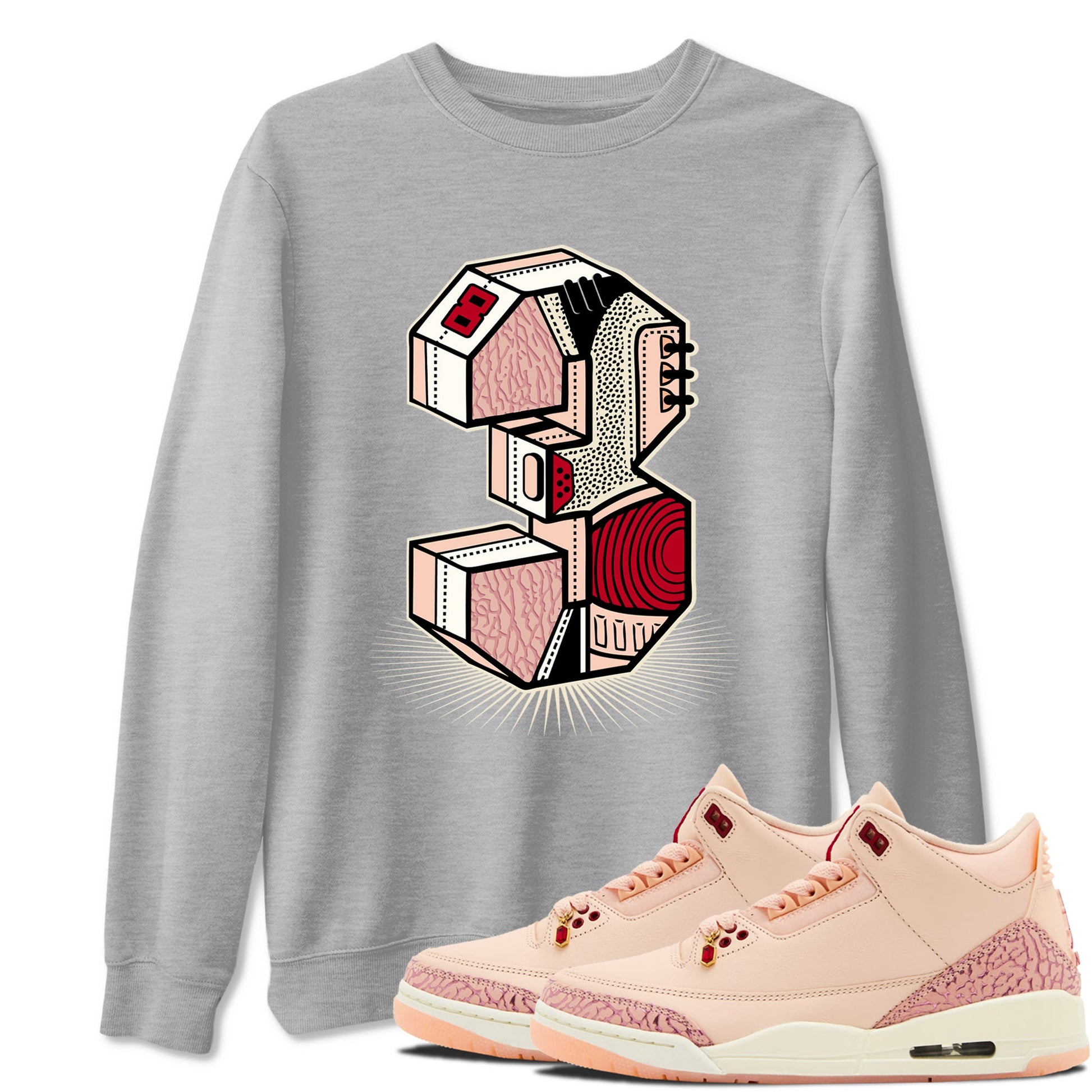 Air Jordan 3 Valentine's Day Graphic shirts Number Statue Valentine Gift shirts Air Jordan 3 Washed Coral best t-shirts to wear with jordans SNRT Sneaker Tees unisex cotton Heather Grey 1 shirts