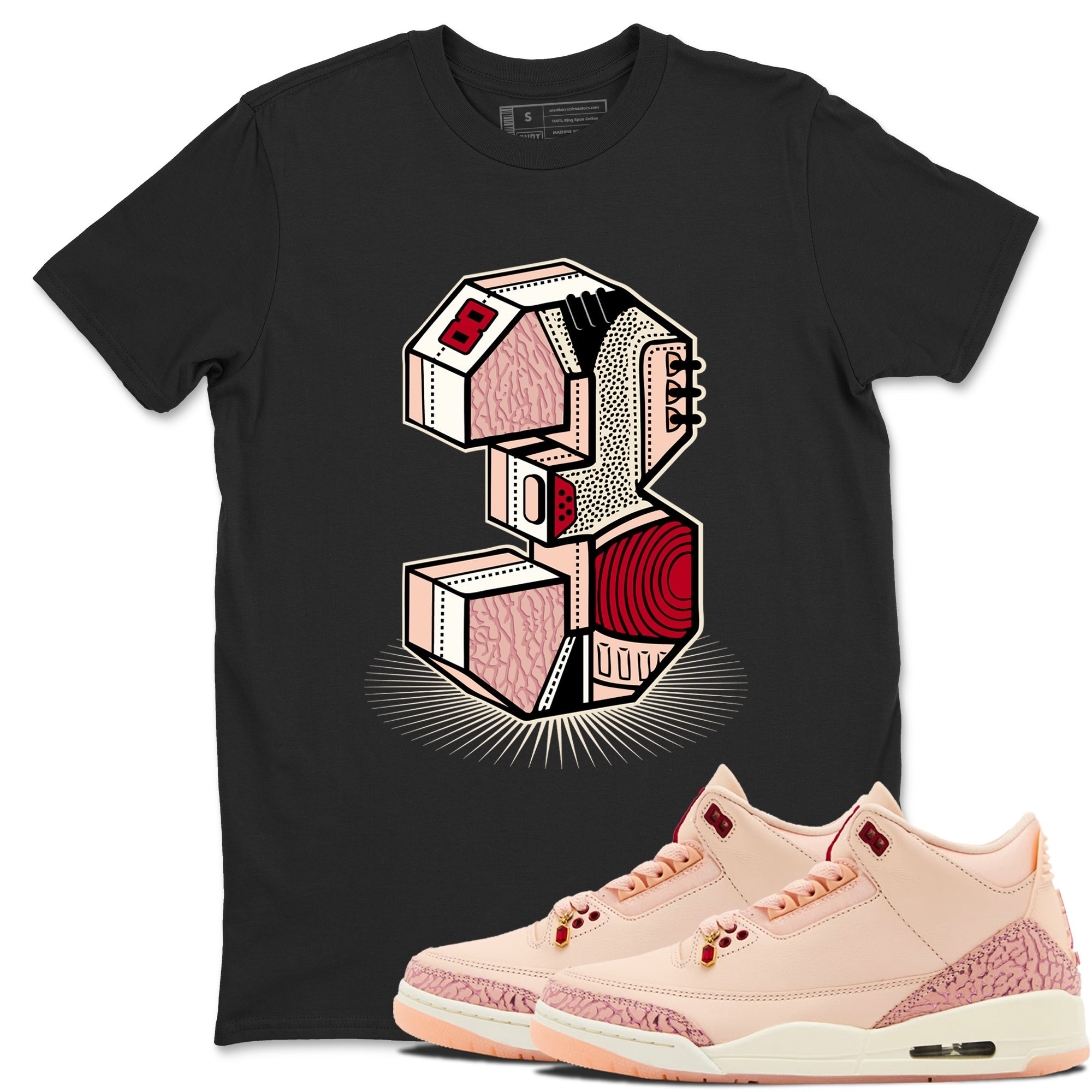 Air Jordan 3 Valentine's Day Graphic shirts Number Statue Valentine Gift shirts Air Jordan 3 Washed Coral best t-shirts to wear with jordans SNRT Sneaker Tees unisex cotton Black 1 shirts