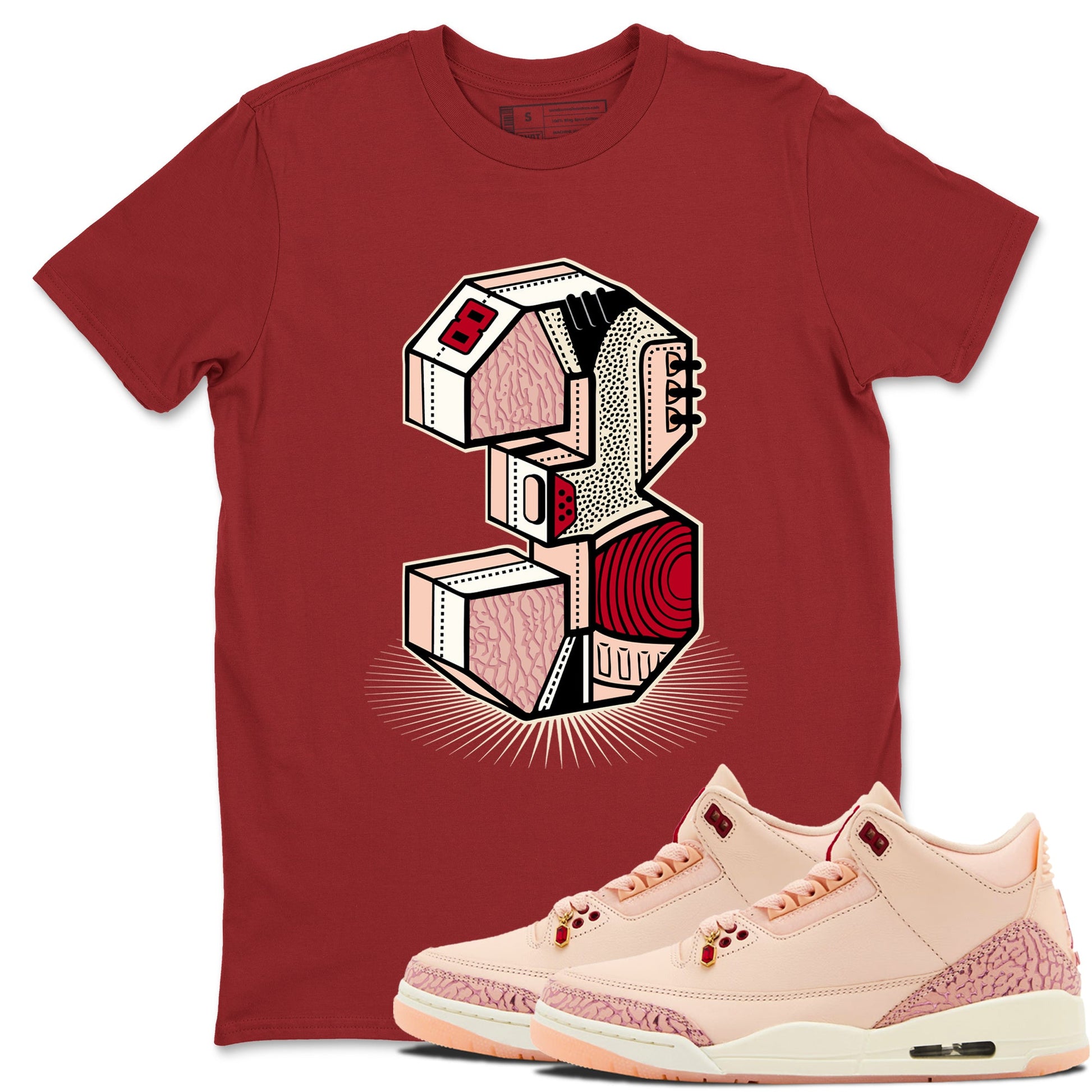 Air Jordan 3 Valentine's Day Graphic shirts Number Statue Valentine Gift shirts Air Jordan 3 Washed Coral best t-shirts to wear with jordans SNRT Sneaker Tees unisex cotton Cardinal 1 shirts