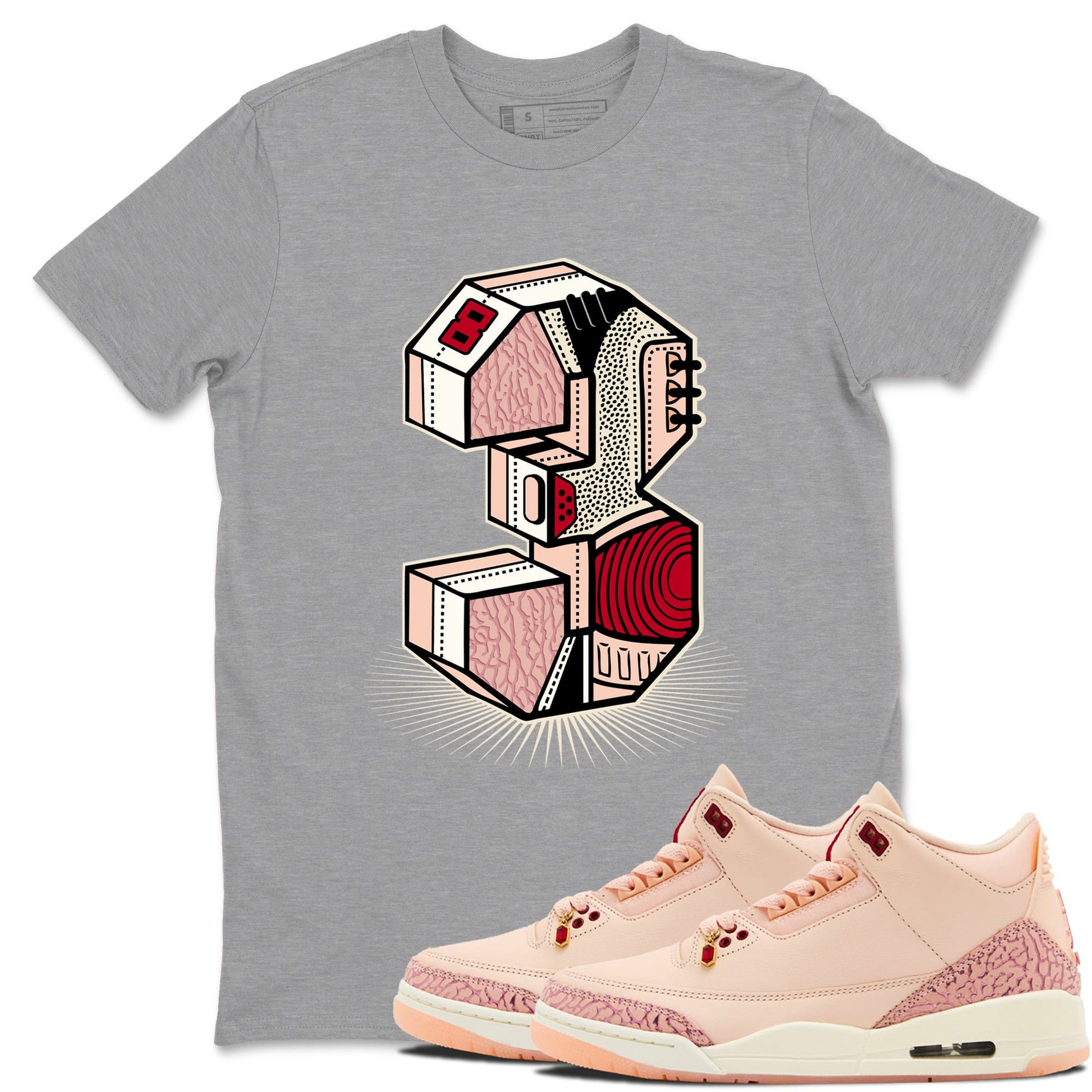Air Jordan 3 Valentine's Day Graphic shirts Number Statue Valentine Gift shirts Air Jordan 3 Washed Coral best t-shirts to wear with jordans SNRT Sneaker Tees unisex cotton Heather Grey 1 shirts