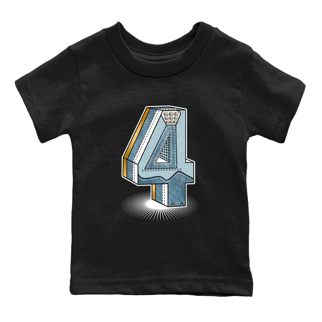 Sneaker match tees – Sneaker Tees To Match 4s Worn Blue Air Jordan 4 Denim Shoes – Number Statue Kids T-Shirt Black 2