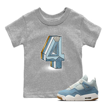 Sneaker match tees – Sneaker Tees To Match 4s Worn Blue Air Jordan 4 Denim Shoes – Number Statue Kids T-Shirt Heather Grey 1
