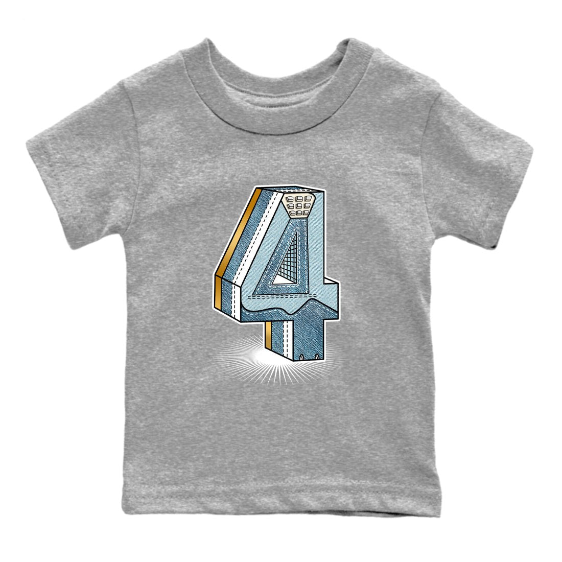 Sneaker match tees – Sneaker Tees To Match 4s Worn Blue Air Jordan 4 Denim Shoes – Number Statue Kids T-Shirt Heather Grey 2