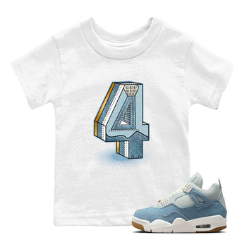 Sneaker match tees – Sneaker Tees To Match 4s Worn Blue Air Jordan 4 Denim Shoes – Number Statue Kids T-Shirt White 1
