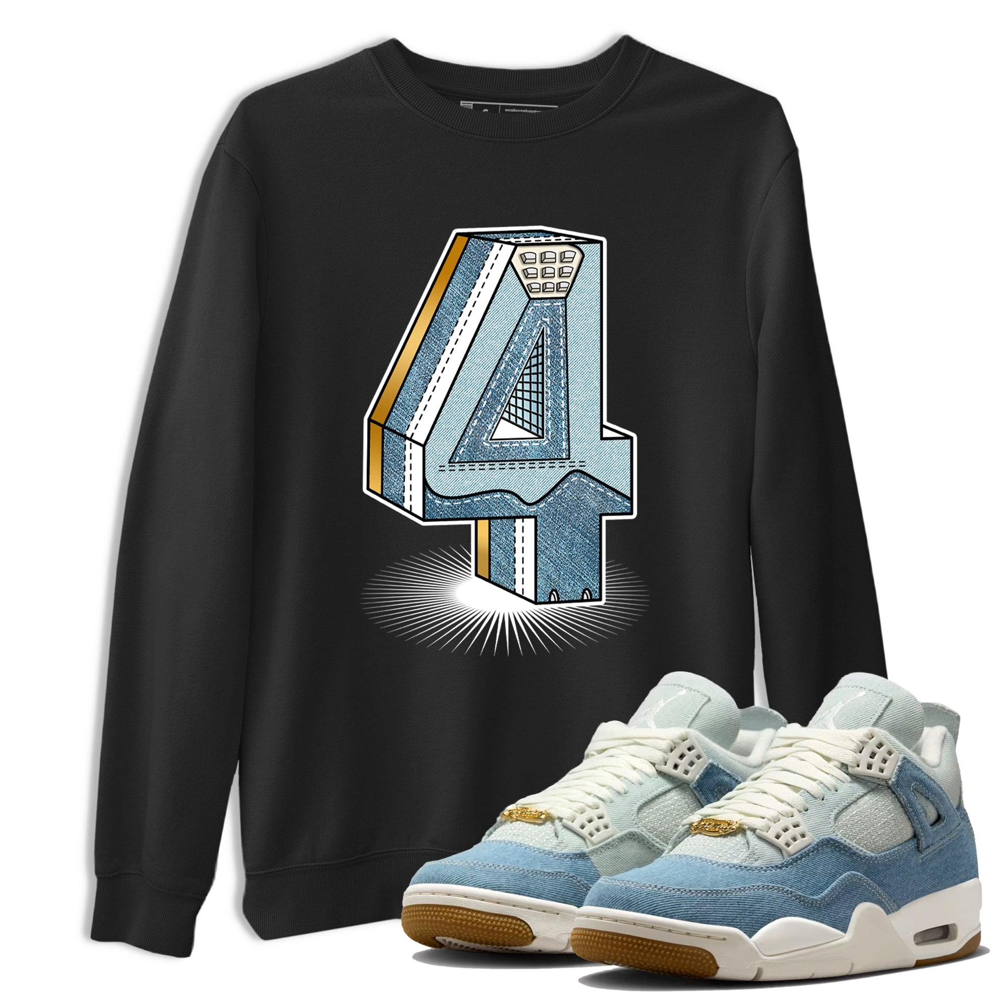 Sneaker match tees – Sneaker Tees To Match 4s Worn Blue Air Jordan 4 Denim Shoes – Number Statue Tee Black 1