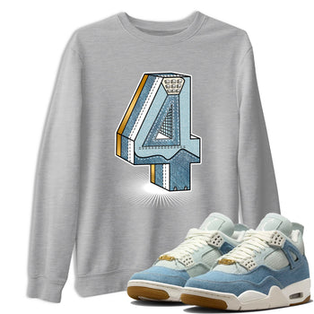 Sneaker match tees – Sneaker Tees To Match 4s Worn Blue Air Jordan 4 Denim Shoes – Number Statue Tee Heather Grey 1