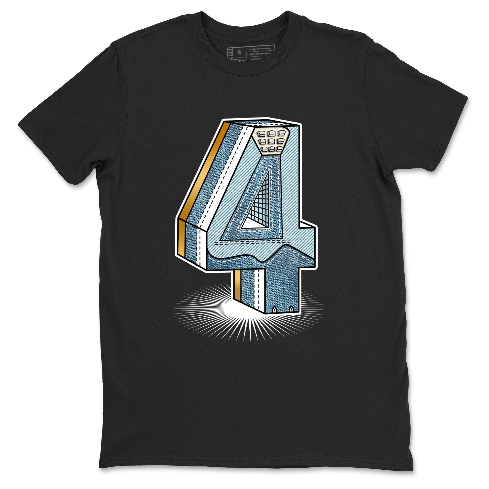 Sneaker match tees – Sneaker Tees To Match 4s Worn Blue Air Jordan 4 Denim Shoes – Number Statue Tee Black 2