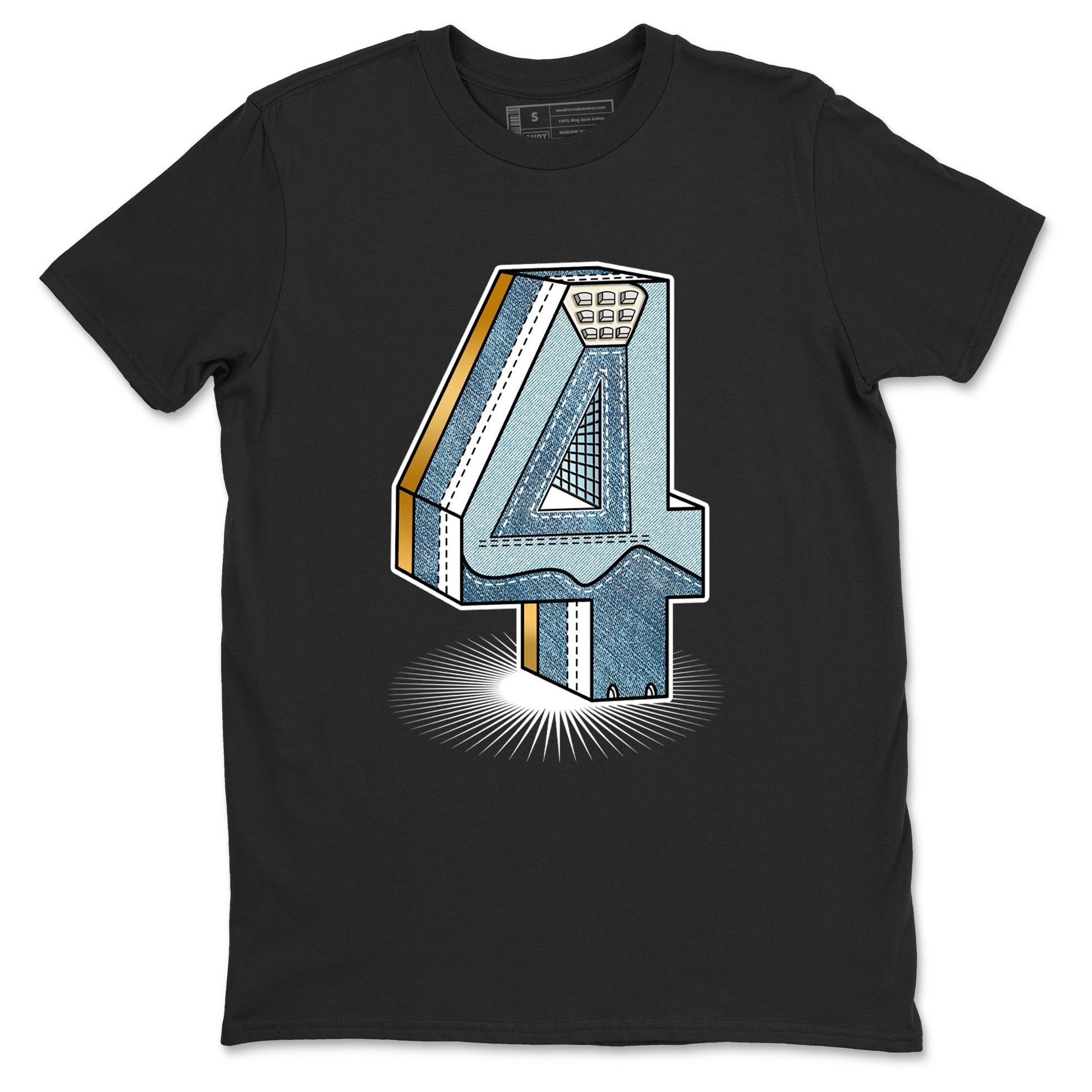 Sneaker match tees – Sneaker Tees To Match 4s Worn Blue Air Jordan 4 Denim Shoes – Number Statue Tee Black 2