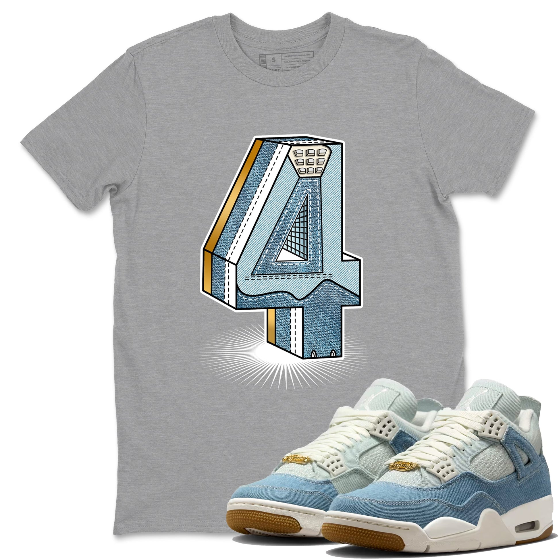 Sneaker match tees – Sneaker Tees To Match 4s Worn Blue Air Jordan 4 Denim Shoes – Number Statue Tee Heather Grey 1