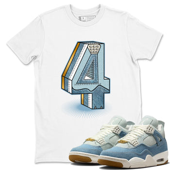 Sneaker match tees – Sneaker Tees To Match 4s Worn Blue Air Jordan 4 Denim Shoes – Number Statue Tee White 1