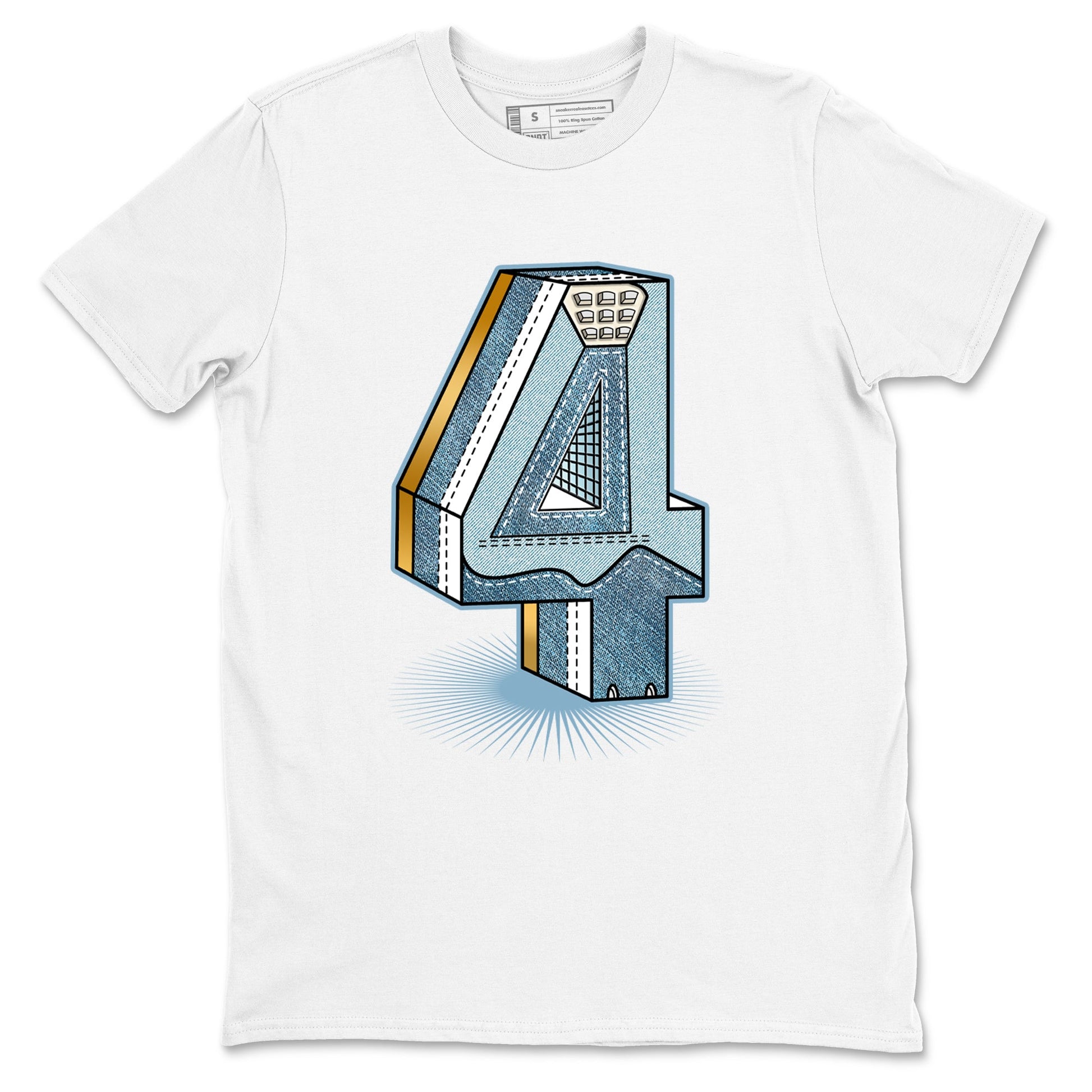 Sneaker match tees – Sneaker Tees To Match 4s Worn Blue Air Jordan 4 Denim Shoes – Number Statue Tee White 2