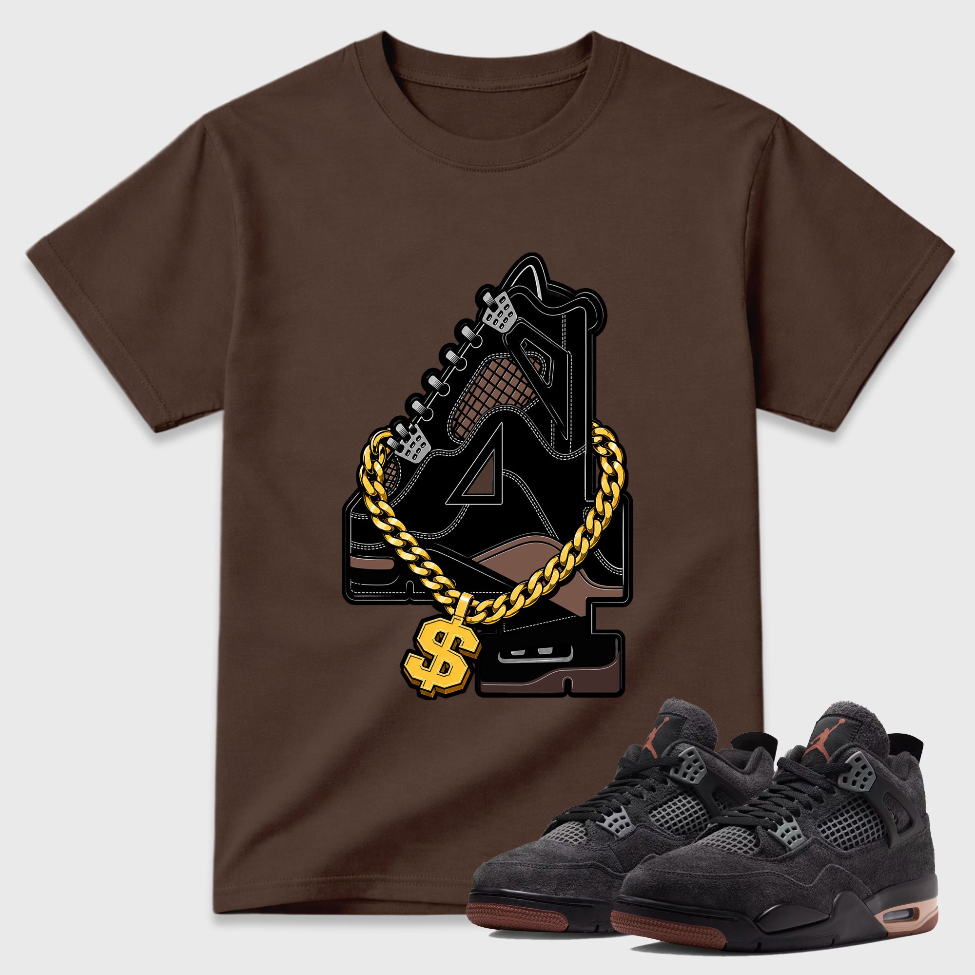 Number Statue Graphic T-Shirt featuring original streetwear artwork designed to match the Air Jordan 4 London. Dark Chocolate 1 Graphic T-Shirt.