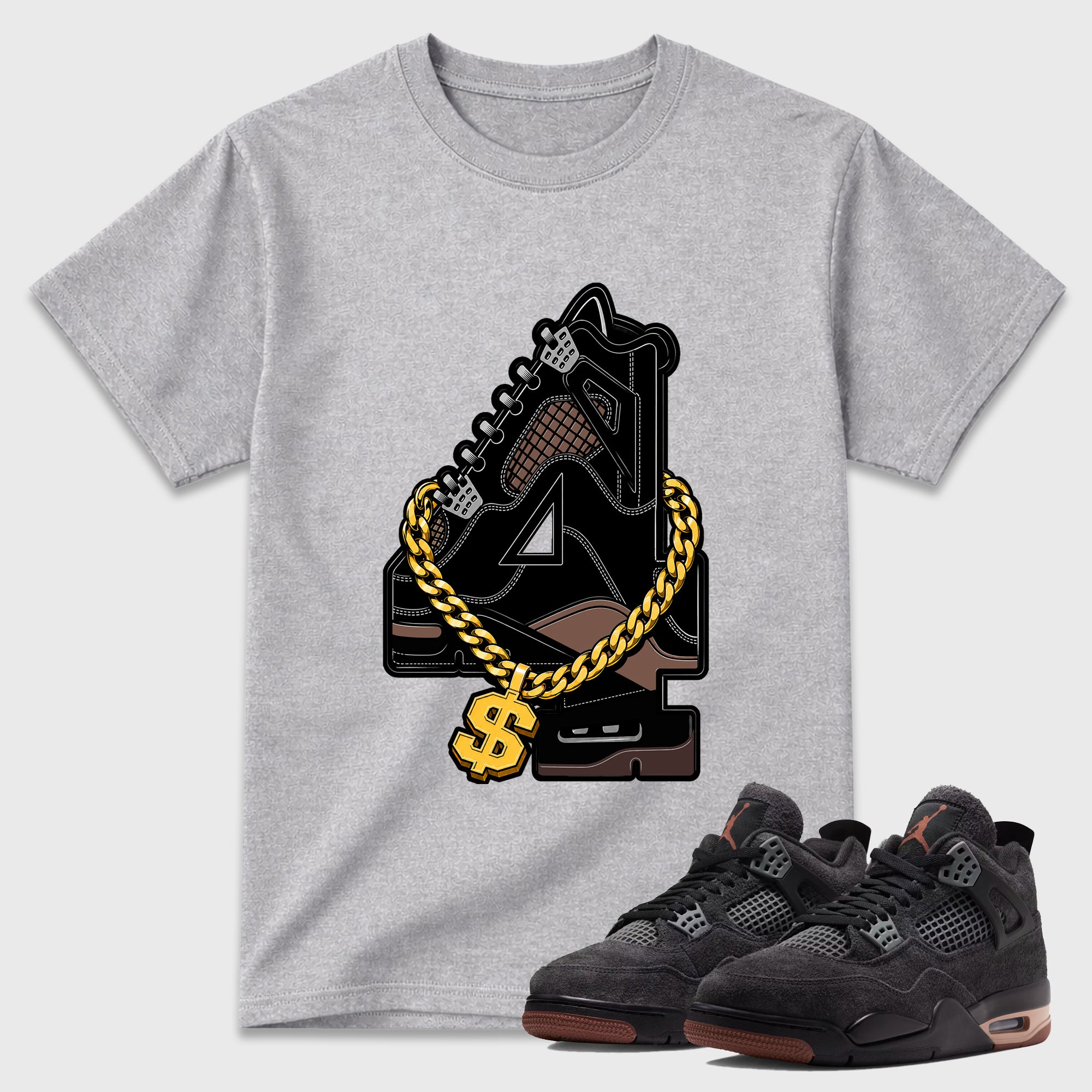 Number Statue Graphic T-Shirt featuring original streetwear artwork designed to match the Air Jordan 4 London. Heather Grey 1 Graphic T-Shirt.
