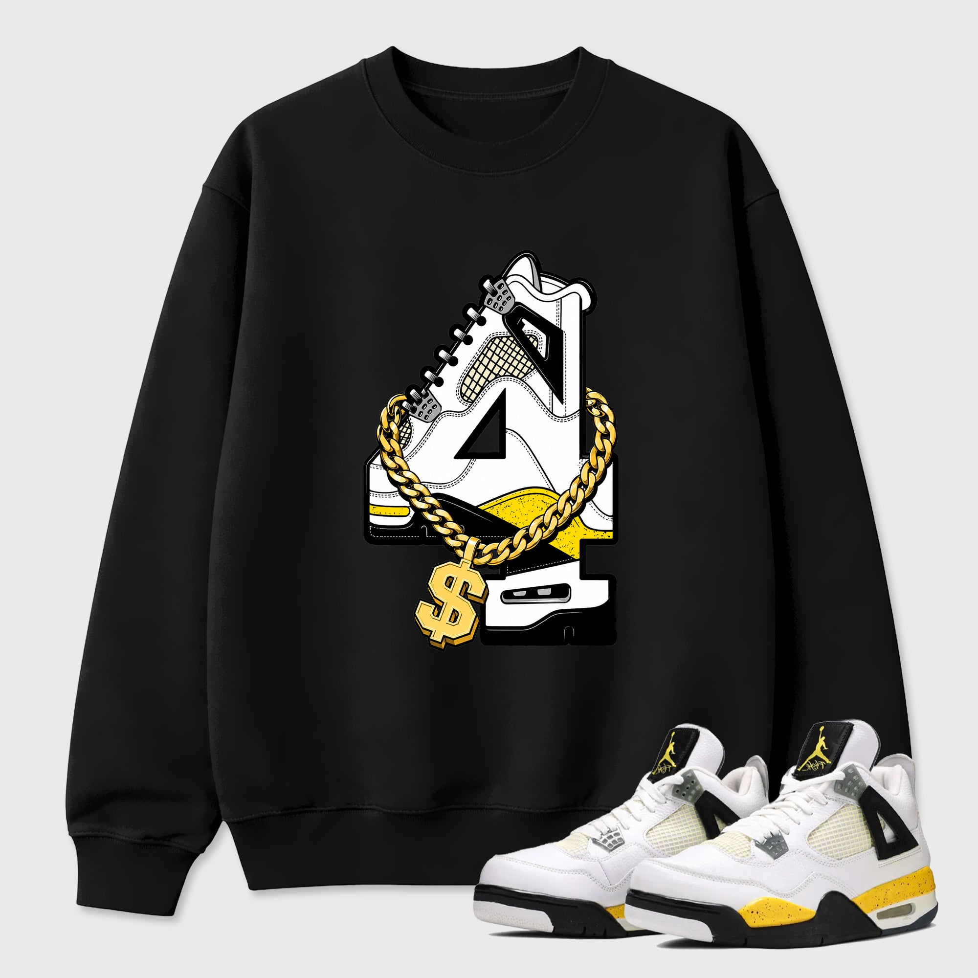 Number Statue Graphic T-Shirt featuring original streetwear artwork designed to match the Air Jordan 4 Tour Yellow. Black 1 Graphic Tee.