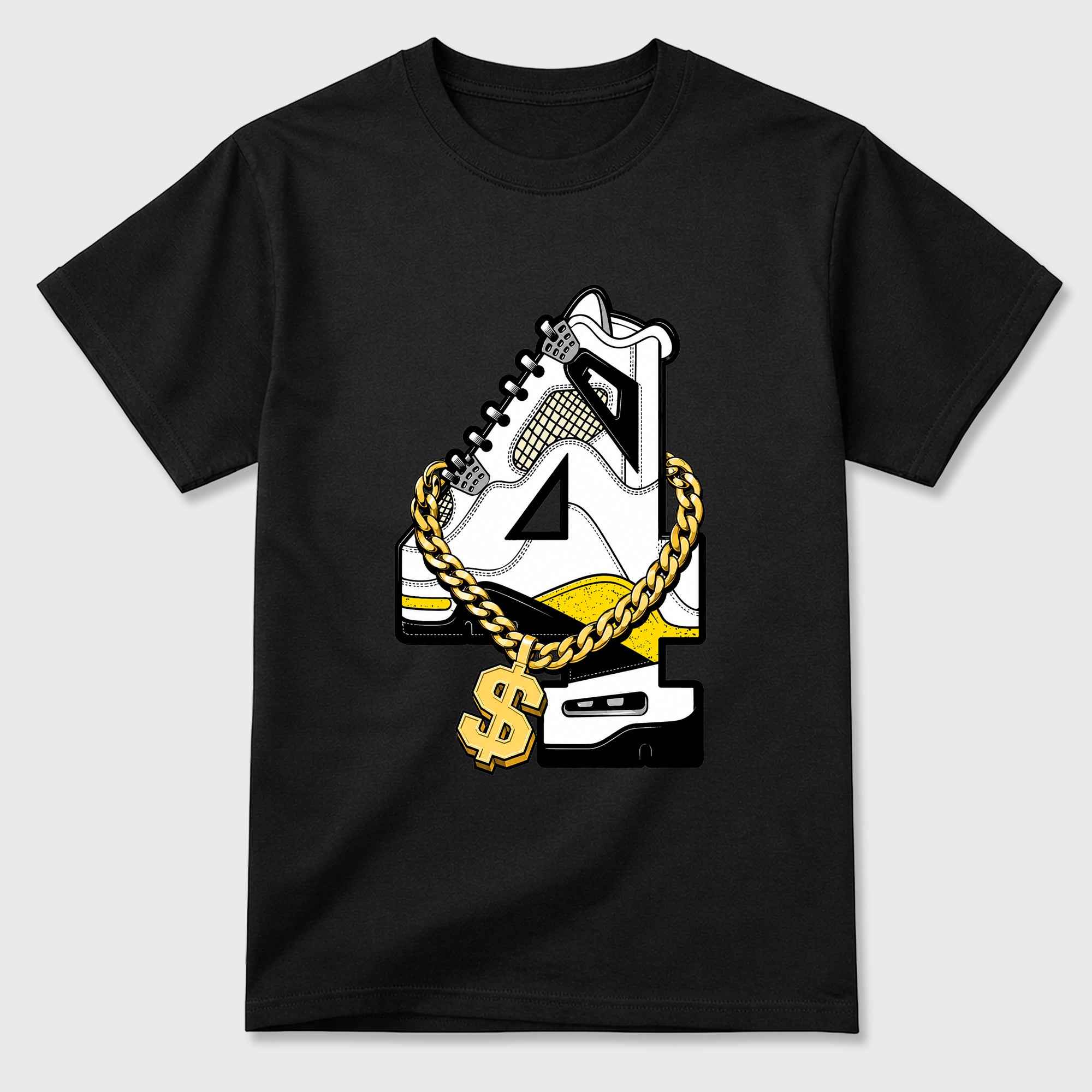 Number Statue Graphic T-Shirt featuring original streetwear artwork designed to match the Air Jordan 4 Tour Yellow. Black 2 Graphic T-Shirt.