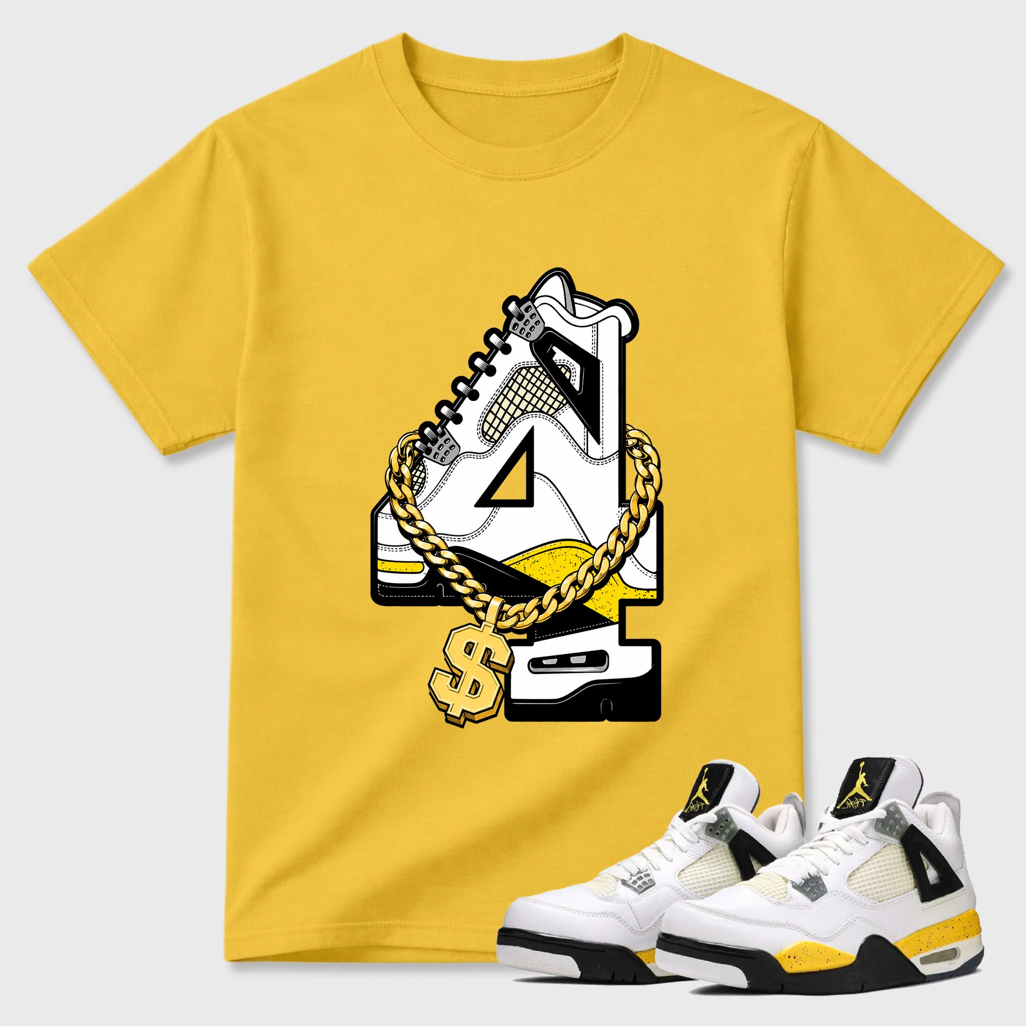 Number Statue Graphic T-Shirt featuring original streetwear artwork designed to match the Air Jordan 4 Tour Yellow. Daisy 1 Graphic T-Shirt.
