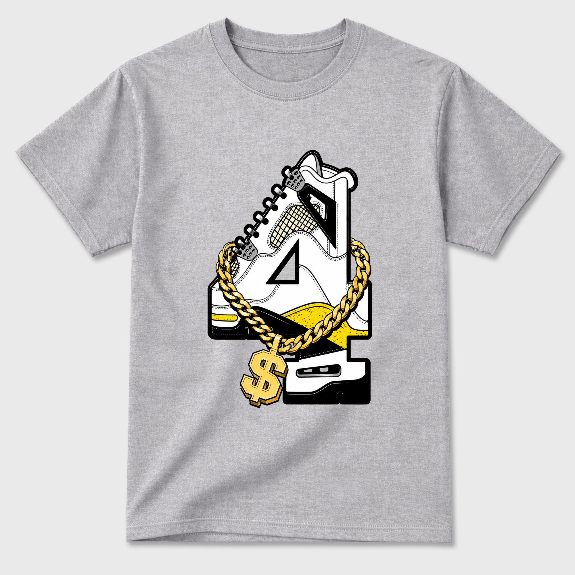 Number Statue Graphic T-Shirt featuring original streetwear artwork designed to match the Air Jordan 4 Tour Yellow. Heather Grey 2 Graphic T-Shirt.