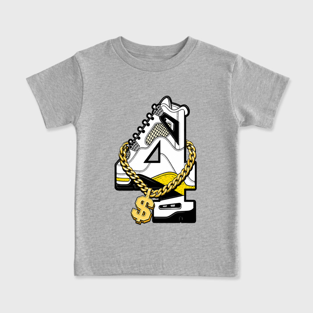 Number Statue Baby & Kids Graphic T-Shirt featuring original artwork designed to match the Air Jordan 4 Tour Yellow. Heather Grey 2 Kids Graphic Tee.