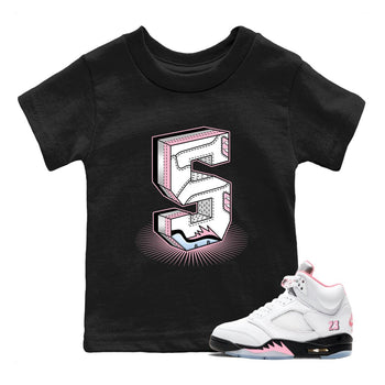 Number Statue baby and kids t-shirt crafted for little sneakerheads to shine with the Air Jordan 5 35th Anniversary sneakers, displayed in Black 1.