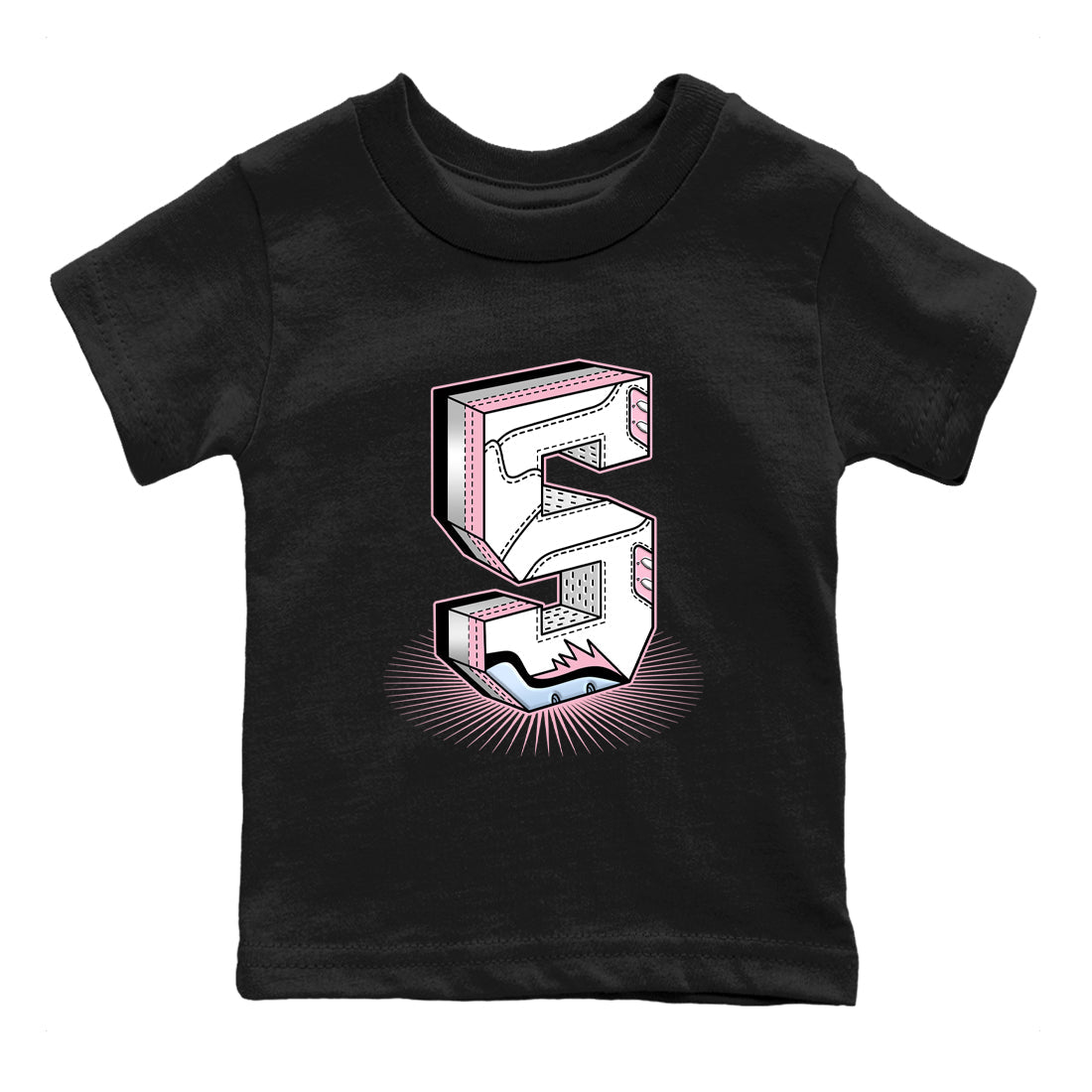 Number Statue baby and kids t-shirt crafted for little sneakerheads to shine with the Air Jordan 5 35th Anniversary sneakers, displayed in Black 2.
