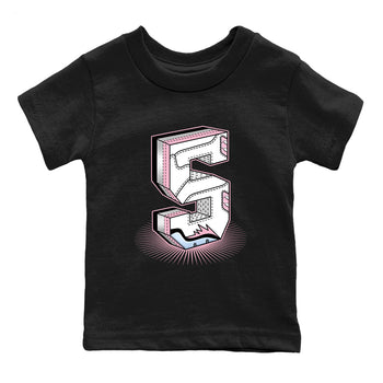 Number Statue baby and kids t-shirt crafted for little sneakerheads to shine with the Air Jordan 5 35th Anniversary sneakers, displayed in Black 2.
