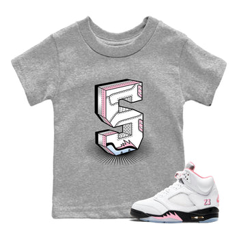 Number Statue baby and kids t-shirt crafted for little sneakerheads to shine with the Air Jordan 5 35th Anniversary sneakers, displayed in Heather Grey 1.