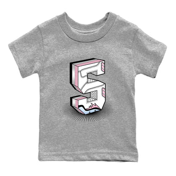 Number Statue baby and kids t-shirt crafted for little sneakerheads to shine with the Air Jordan 5 35th Anniversary sneakers, displayed in Heather Grey 2.
