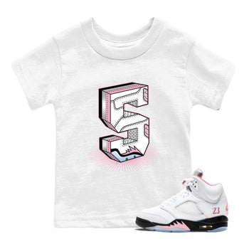 Number Statue baby and kids t-shirt crafted for little sneakerheads to shine with the Air Jordan 5 35th Anniversary sneakers, displayed in White 1.
