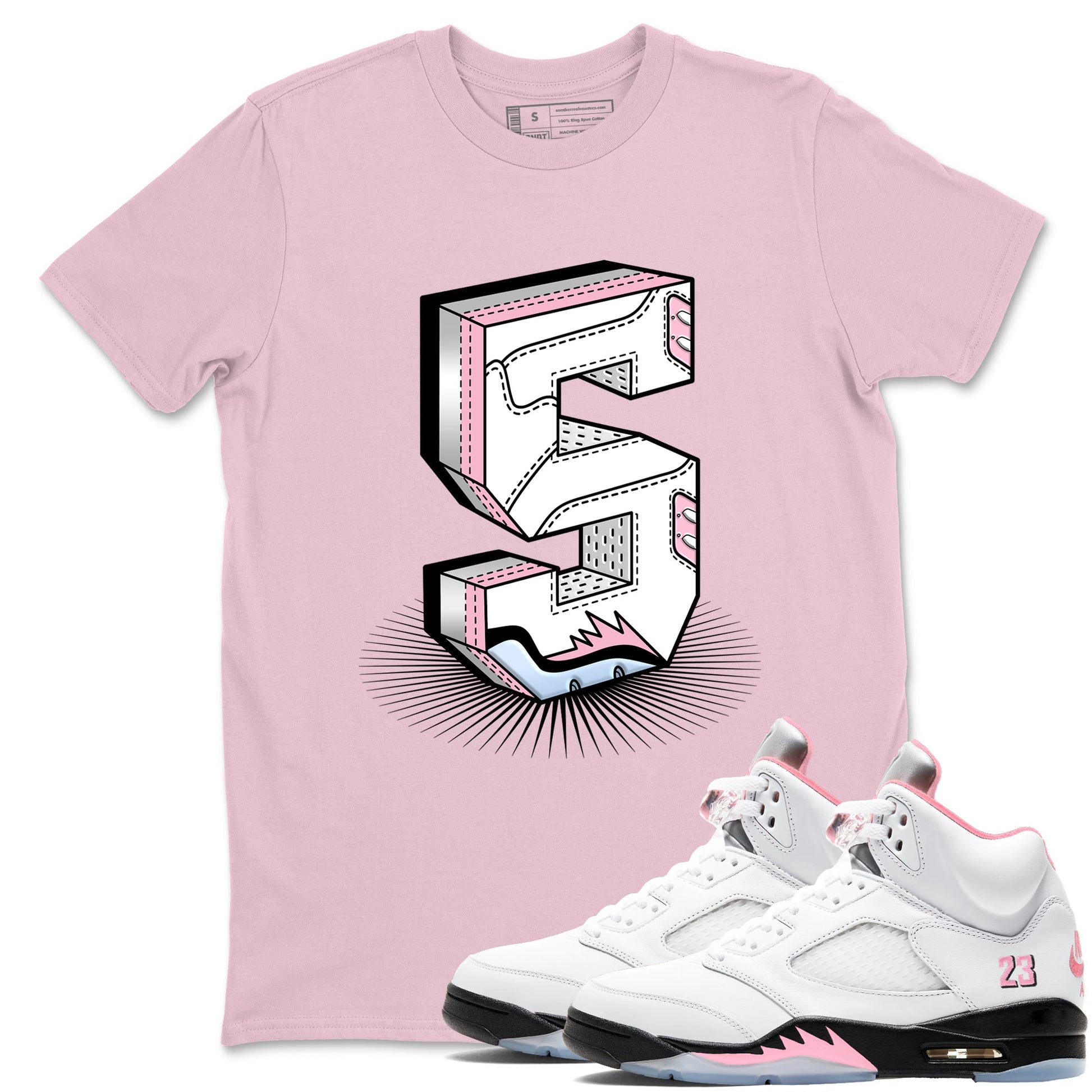 Number Statue sneaker match t-shirt styled to complete your fit with the Air Jordan 5 35th Anniversary sneakers, shown in Pink 1.