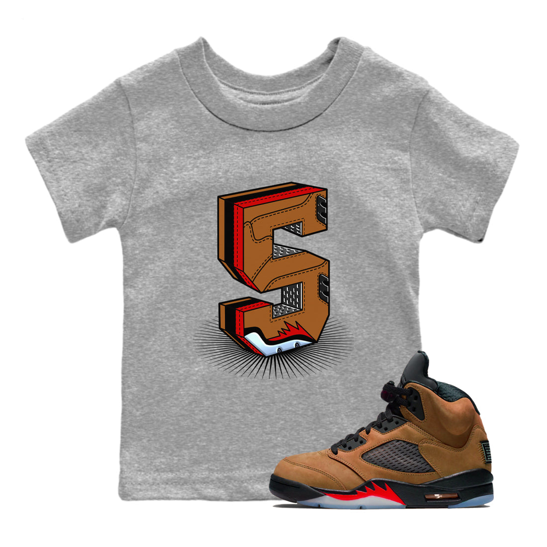 5s Archaeo Brown shirts to match jordans Number Statue sneaker match tees Air Jordan 5 Archaeo Brown SNRT Sneaker Release Tees Youth Baby Heather Grey 1 crew neck shirts