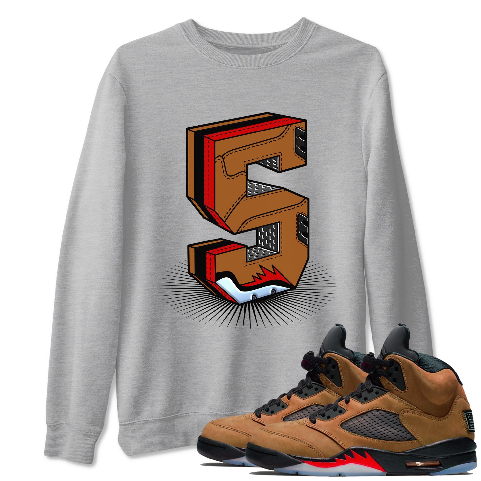 5s Archaeo Brown shirts to match jordans Number Statue sneaker match tees Air Jordan 5 Archaeo Brown SNRT Sneaker Release Tees unisex cotton Heather Grey 1 crew neck shirts