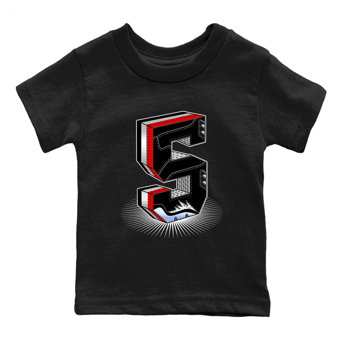 5s Black Metallic Reimagined Graphic shirts Number Statue shirts 5s Reimagined best t-shirts to wear with jordans SNRT Sneaker Tees Youth Baby Black 2 tee