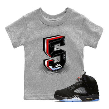 5s Black Metallic Reimagined Graphic shirts Number Statue shirts 5s Reimagined best t-shirts to wear with jordans SNRT Sneaker Tees Youth Baby Heather Grey 1 tee