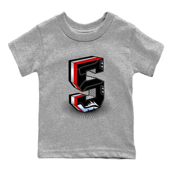 5s Black Metallic Reimagined Graphic shirts Number Statue shirts 5s Reimagined best t-shirts to wear with jordans SNRT Sneaker Tees Youth Baby Heather Grey 2 tee