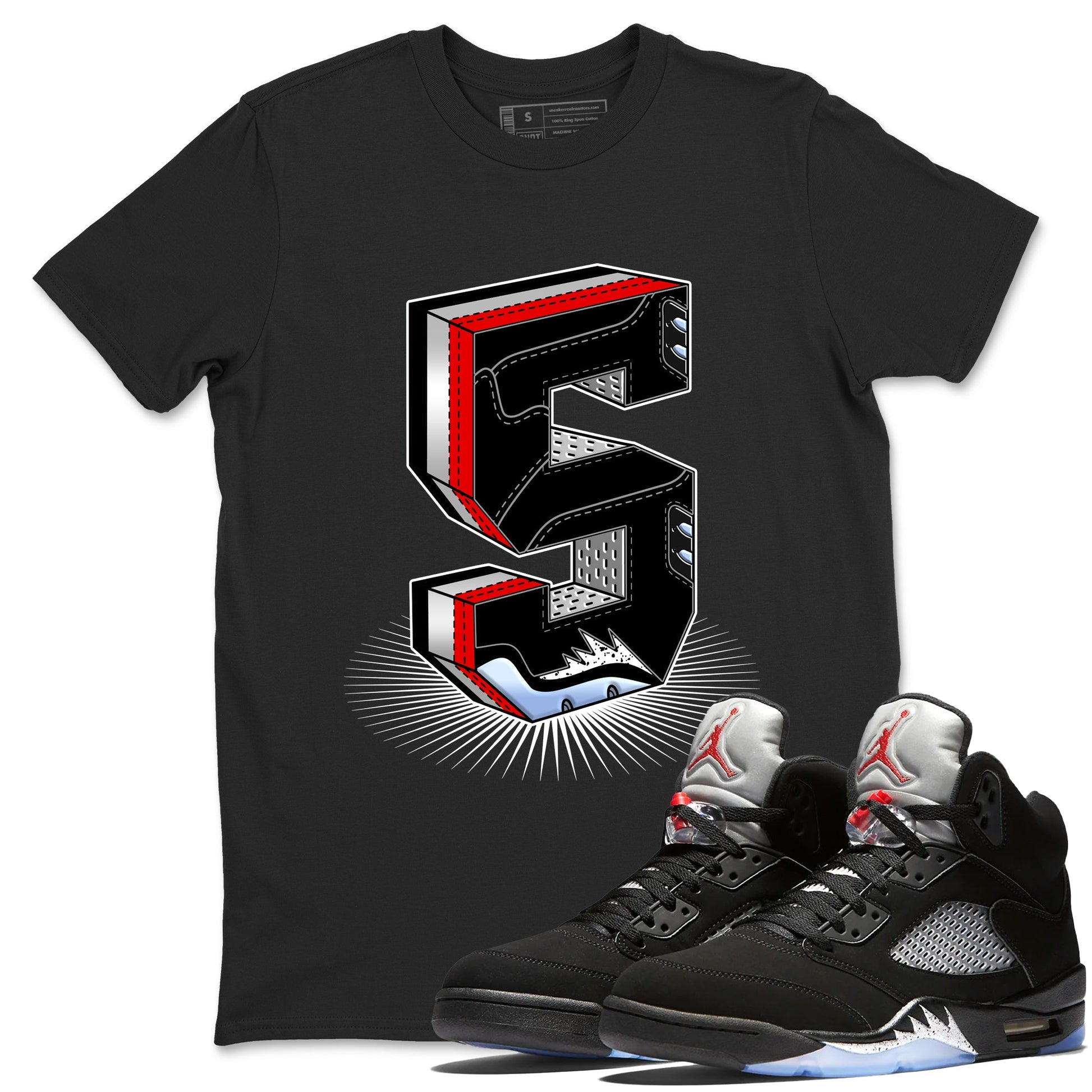 5s Black Metallic Reimagined Graphic shirts Number Statue shirts 5s Reimagined best t-shirts to wear with jordans SNRT Sneaker Tees unisex cotton Black 1 shirts