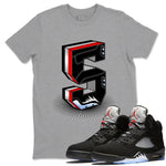 5s Black Metallic Reimagined Graphic shirts Number Statue shirts 5s Reimagined best t-shirts to wear with jordans SNRT Sneaker Tees unisex cotton Heather Grey 1 shirts