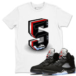 5s Black Metallic Reimagined Graphic shirts Number Statue shirts 5s Reimagined best t-shirts to wear with jordans SNRT Sneaker Tees unisex cotton White 1 shirts