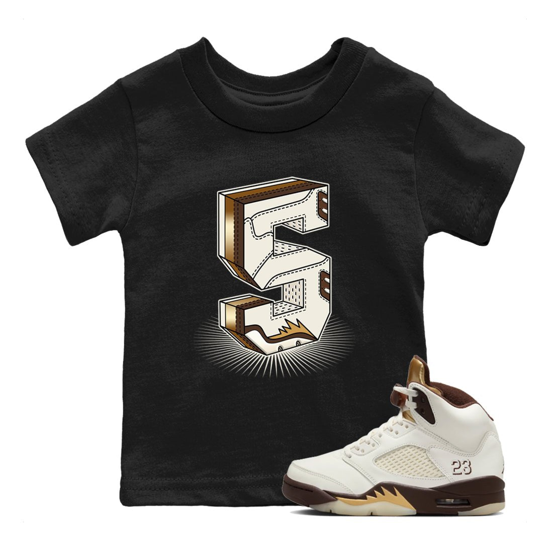 5s Golden Ticket shirts to match jordans Number Statue best t shirts to wear with jordans AJ 5 Retro Golden Ticket match shoes to clothes SNRT Sneaker Tees Youth Baby Black 1 tee