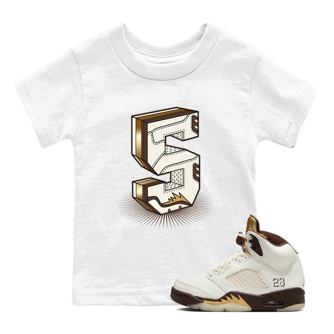 5s Golden Ticket shirts to match jordans Number Statue best t shirts to wear with jordans AJ 5 Retro Golden Ticket match shoes to clothes SNRT Sneaker Tees Youth Baby White 1 tee