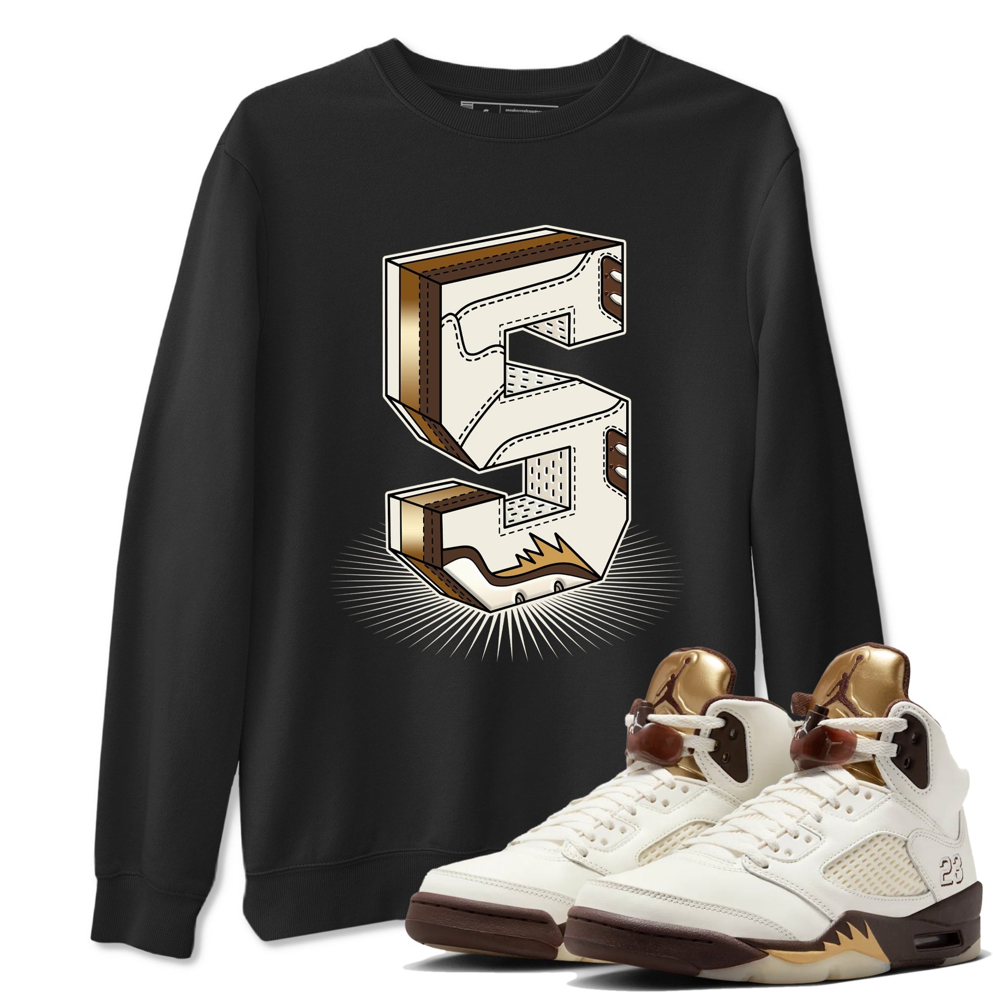 5s Golden Ticket shirts to match jordans Number Statue best t shirts to wear with jordans AJ 5 Retro Golden Ticket match shoes to clothes SNRT Sneaker Tees unisex cotton Black 1 shirts