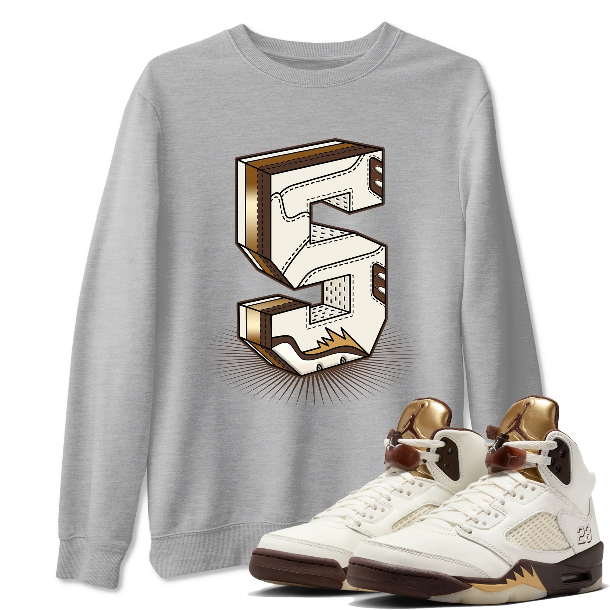 5s Golden Ticket shirts to match jordans Number Statue best t shirts to wear with jordans AJ 5 Retro Golden Ticket match shoes to clothes SNRT Sneaker Tees unisex cotton Heather Grey 1 shirts
