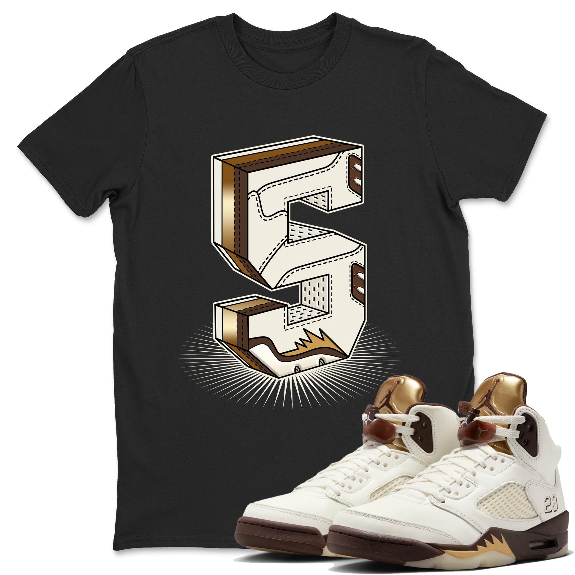 5s Golden Ticket shirts to match jordans Number Statue best t shirts to wear with jordans AJ 5 Retro Golden Ticket match shoes to clothes SNRT Sneaker Tees unisex cotton Black 1 shirts
